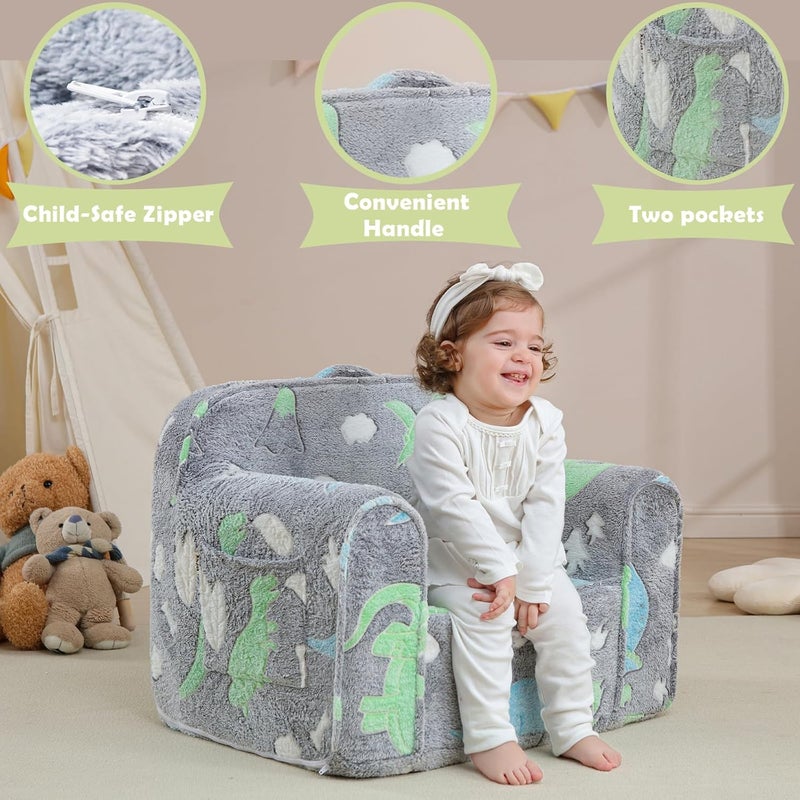 Kisdsa Comfy Toddler Foam Armchair, Kids Couch - Glow in The Dark Dino Reading Chair - Image 4
